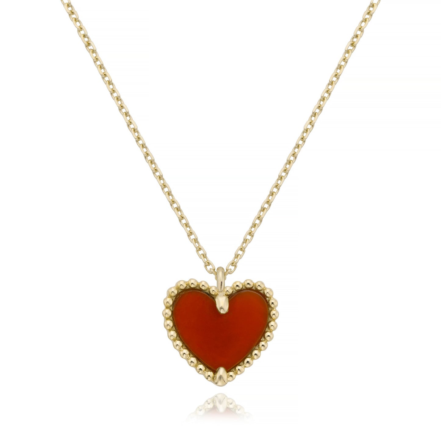 Beaded heart red chalecedony necklace