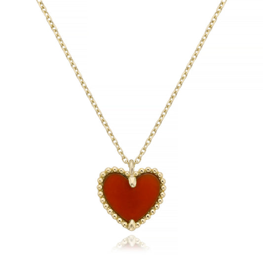 Beaded heart red chalecedony necklace