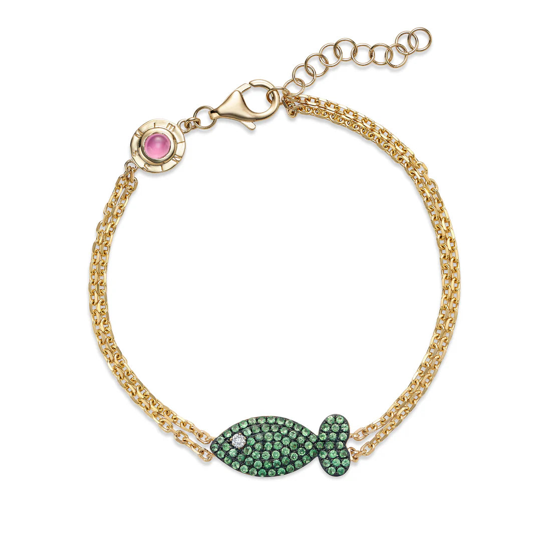 Medium Tsavorite Lucky Fish Bracelet in Yellow